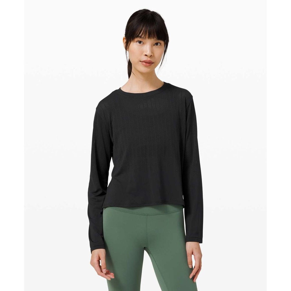 Lululemon Train to Be Long Sleeve Shirt Black Mesh Venting Athletic Top Size 6